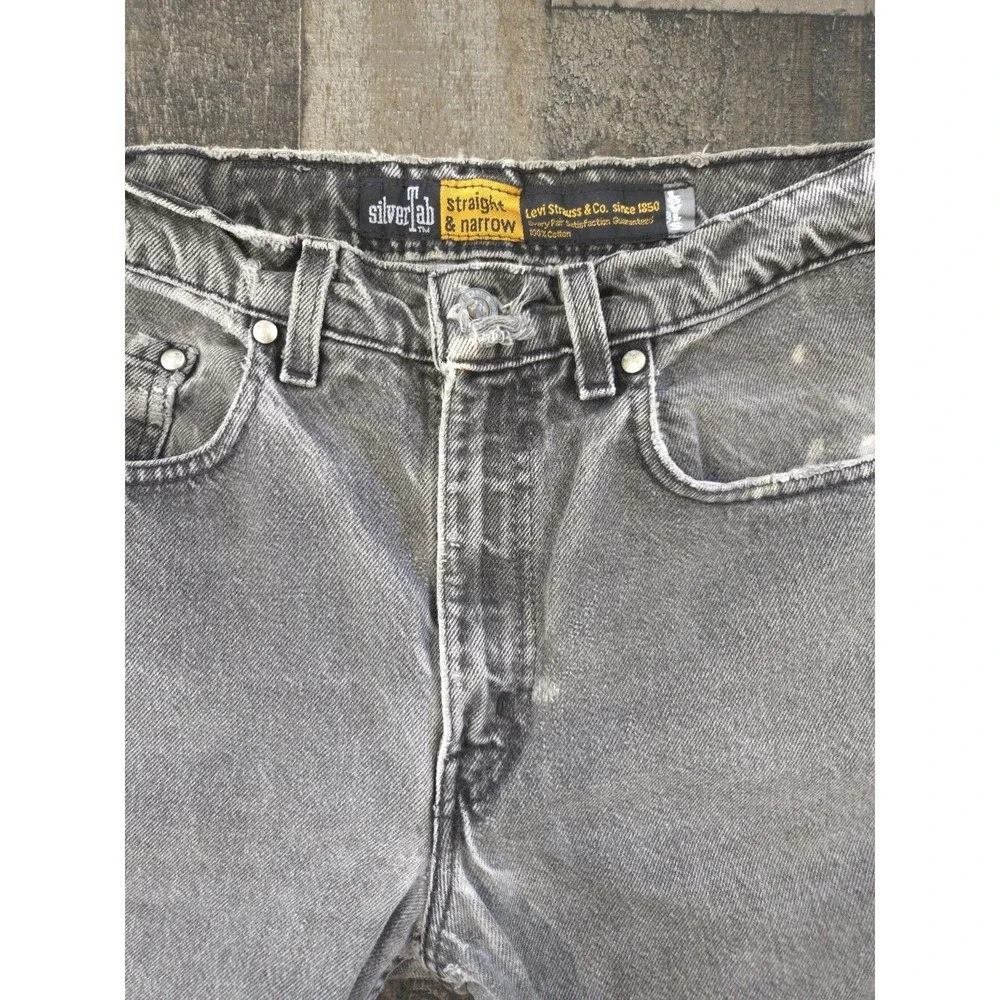 VTG 90s Levis SilverTab Straight & Narrow Jeans Grey Distressed Paint Splatter